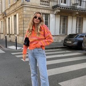 Zara orange heart knit zip sweater